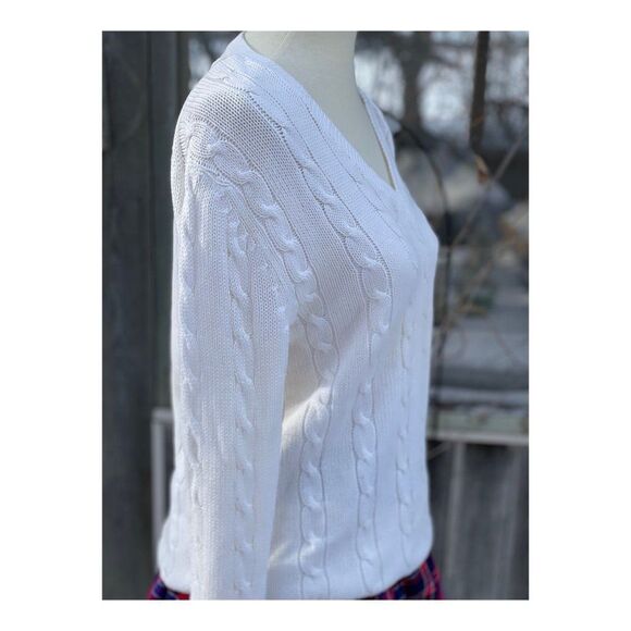Vintage Harry Rosen White Fisherman’s Knit Sweater V Neck Sz S - Picture 5 of 9